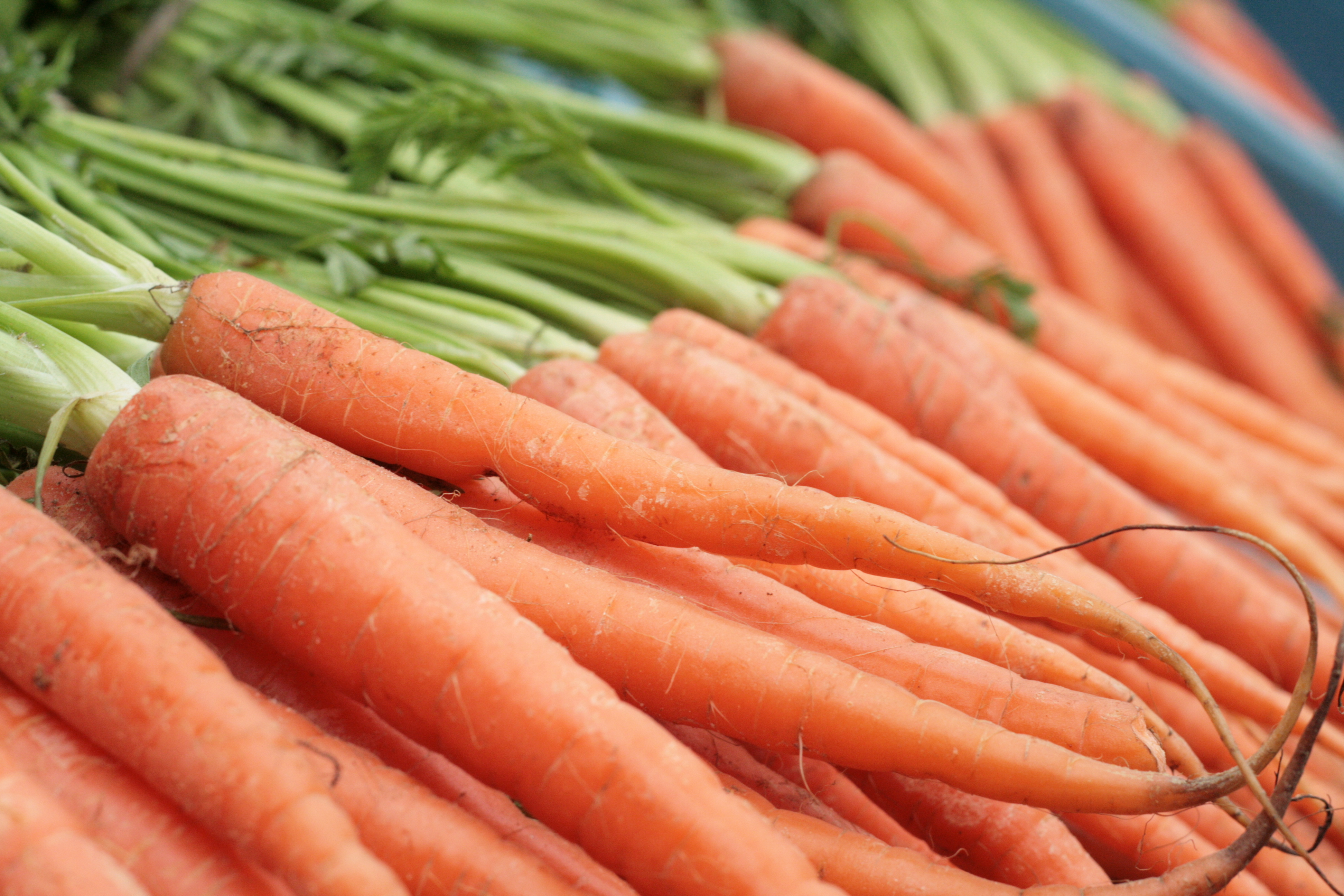 Carrots, sweet potatoes, and leafy greens rich in natural beta-carotene
