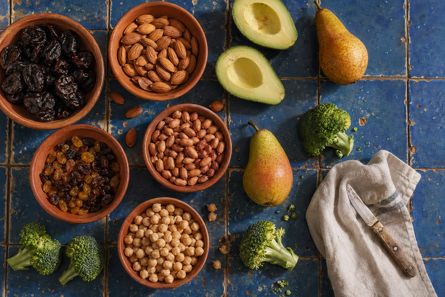Makanan kaya boron seperti plum kering, kacang-kacangan, kacang arab, alpukat, pir, dan brokoli